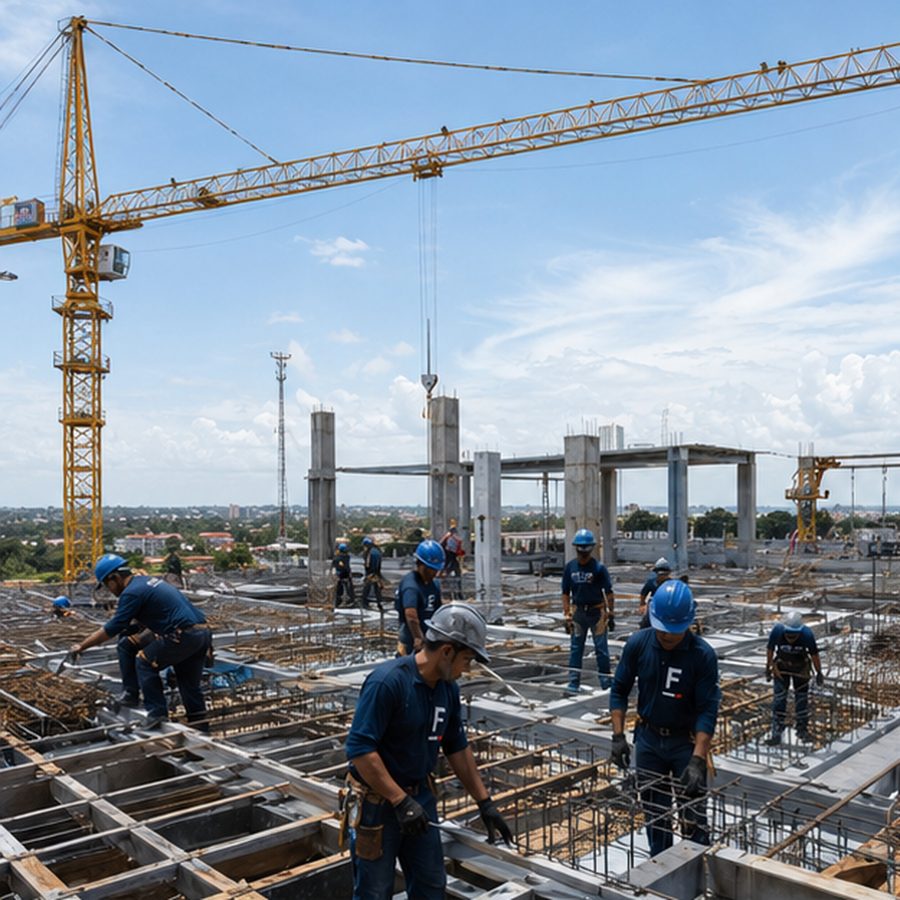 Execução de estrutura de edifício corporativo com grua